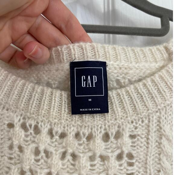 GAP Wool Mohair Blend Fisherman Sweater – Cream & Gray, Size Medium - Picture 6 of 7